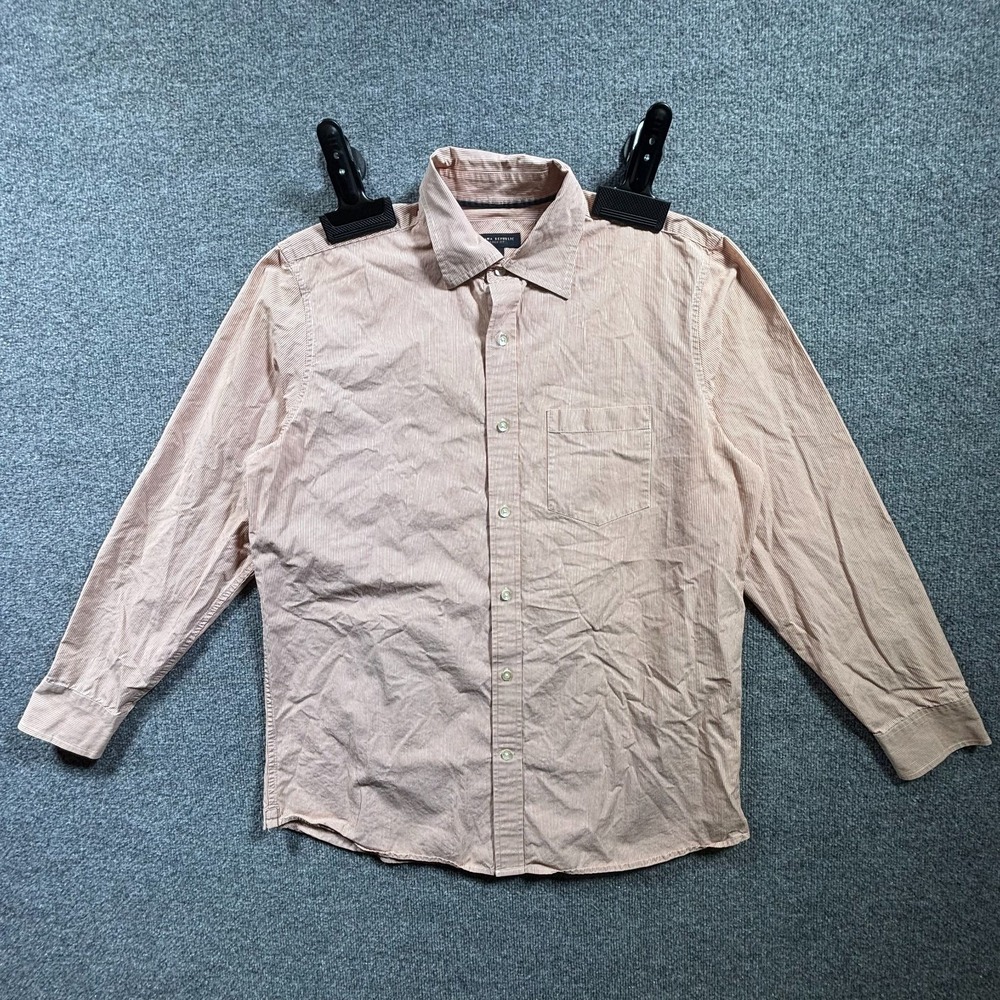 Banana Republic Button-Up Shirt Men's L Pink Cotton Striped Western Pearl Snap